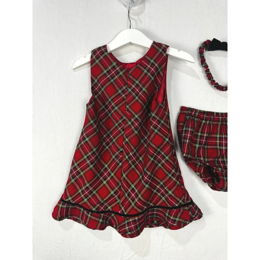 Childrens Place Christmas Dress Set Toddler 3T Red Plaid Excellent 3pc Outfit